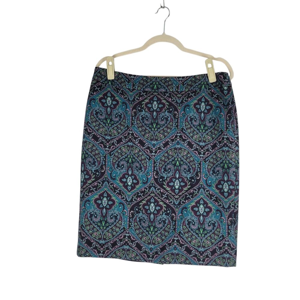 Talbots Petites Size 10p Pencil Skirt Knit Paisley Preppy Knee Length Zip Lined